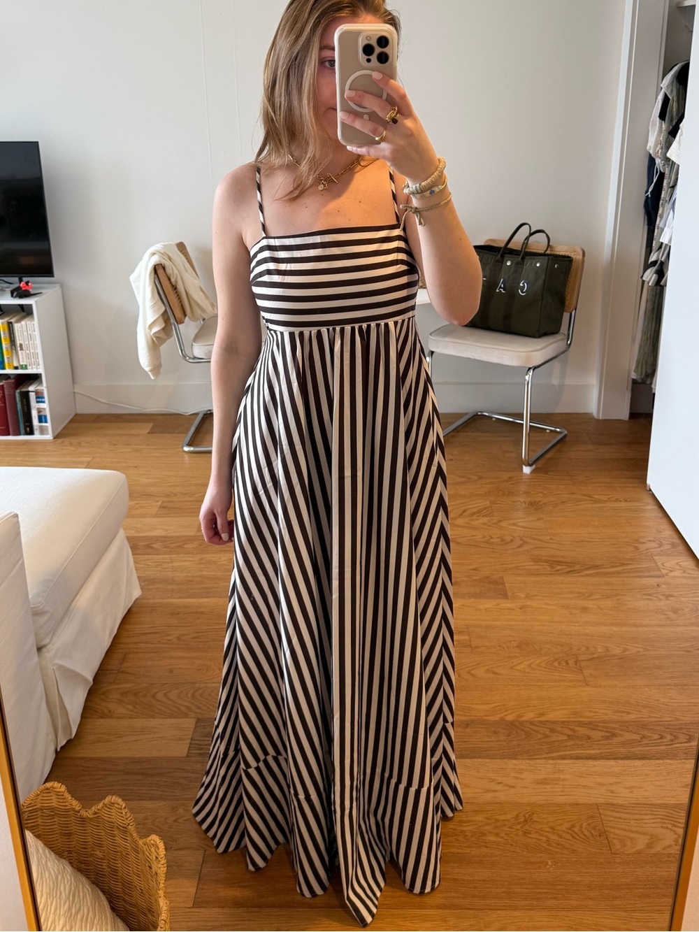 Commense striped maxi dress with adjustable straps